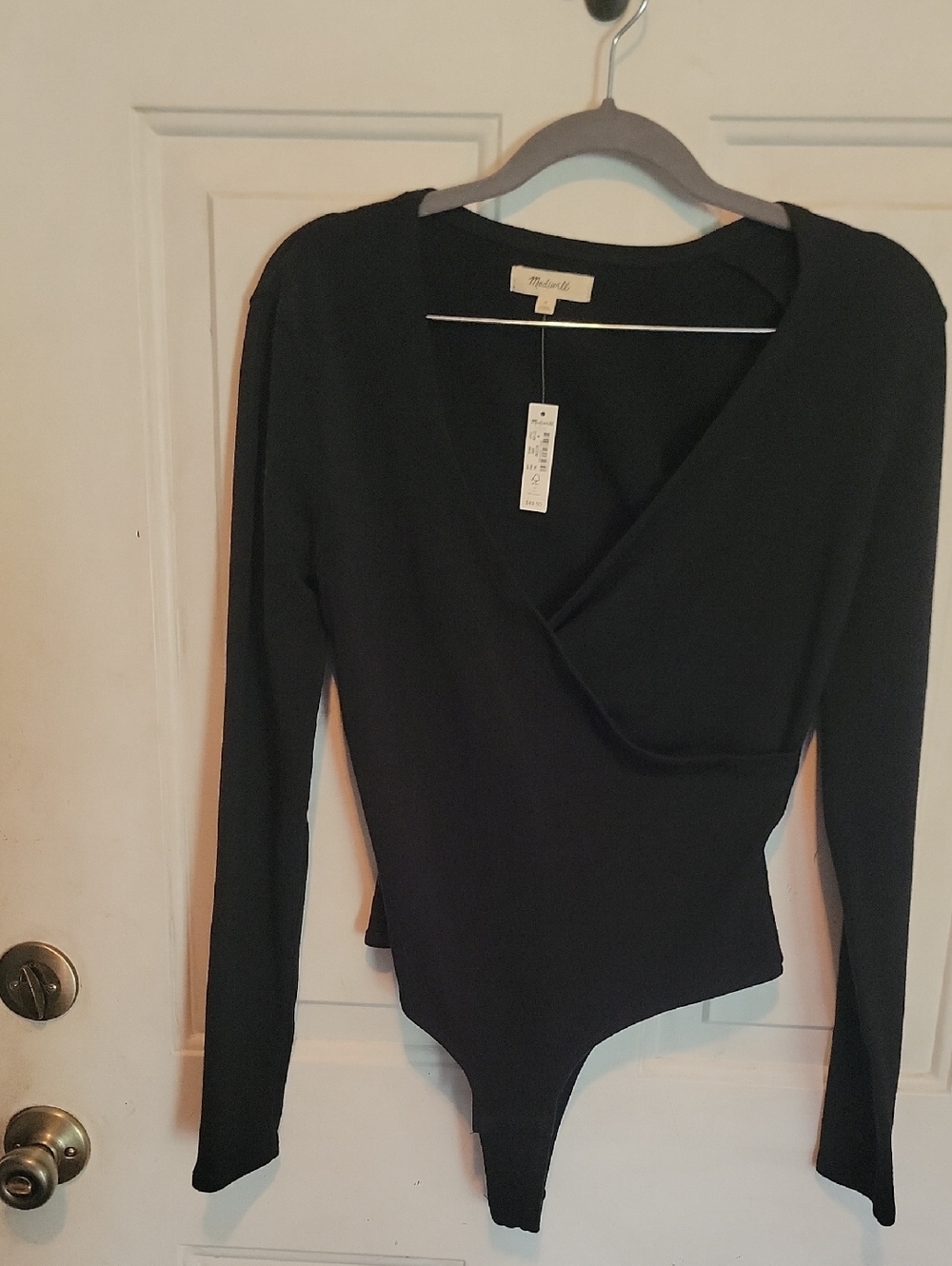 Madewell Black Long-Sleeve Wrap Bodysuit